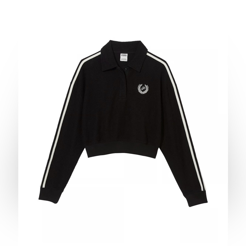 NEW REVERSE FLEECE CROPPED POLO SWEATSHIRT